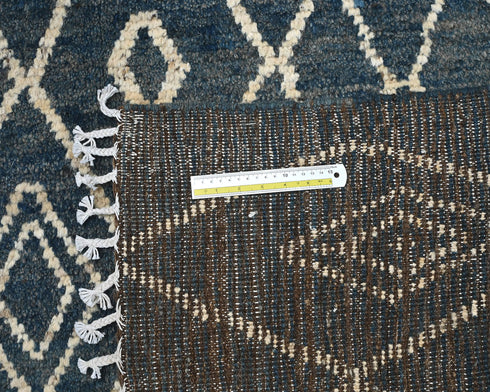 10x14 Moroccan Blue Hand Woven Wool Area Rug